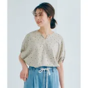 Nissen 亞麻混紡點點上衣 氣質V領修身顯瘦 七分袖襯衫 日系涼感透氣 遮肉 點點衫 女裝