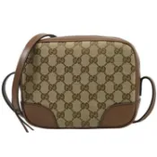 【康是美官方網購】GUCCI 449413 經典雙G緹花皮飾邊斜背小方包.駝/咖邊