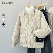 (店+)【Cavensi】M-4XL 日系菱格兩面穿棒球外套 大尺碼外套女 菱格紋 加絨 外套 麵包服 保暖外套 14T 15T