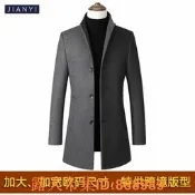 樂享購✨jianyi歐碼中長款單排扣立領羊毛呢男子大衣男士風衣男外套大碼男