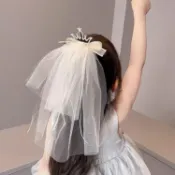 臺灣出貨💯女童頭飾紗裙 兒童超仙頭紗 女童公主 皇冠頭飾 拍照道具 髮夾 白色網紗女孩發卡