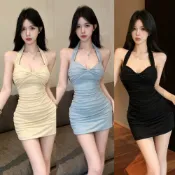【臧女皇】隔日到新款S-XL三色「有胸墊」性感低胸裙 短裙連衣裙 氣質露背包臀裙顯瘦小洋裝短裙生日派對約會裝扮