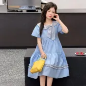 7593人循環回購🩷 女童洋裝 中大童碎花裙 棉布格紋拼接裙 公主風背心裙 夏季新款 女孩連身裙
