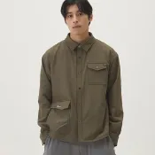 內刷毛多口袋襯衫外套 (軍綠)