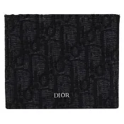 【Dior 迪奧】Oblique 經典LOGO緹花布雙層對折8卡短夾(黑)