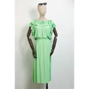 👗 PAUL & JOE｜蘋果綠荷葉領綁帶洋裝｜法式優雅設計・浪漫荷葉邊・法國製輕盈長裙｜S號