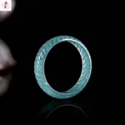 玉戒指 天然翡翠藍水龍鱗戒指立體雕冰種玉石戒圈男女玉指環個性