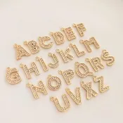 宏雲Hongyun-Ala--保色14K鍍金鑲鋯石英文字母吊墜手工diy項鏈耳環耳釘飾品掛墜吊飾