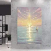 【台灣出貨🔥可開發票】現代輕奢 海景掛畫 一帆風順 海上日出 帆船 招財風水 掛畫 客廳 臥室 房間 壁畫 開運 無框畫