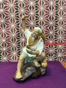 中古日本迴流中國石灣窯釣魚翁雕塑，六七十年代出 創匯陶瓷。高