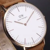 【Daniel Wellington】Daniel Wellington皮革風格時尚腕錶淺咖啡+玫瑰金-40mm-DW00100006