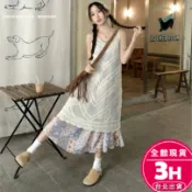 【梨卡】隔日到貨 女裝 洋裝 針織 吊帶 中長版 鏤空吊帶 針織v領 罩衫 百搭上衣 度假洋裝JR070【現貨24H】