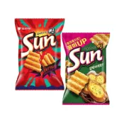 (店+)【好麗友】韓國 好麗友 ORION SUN 波浪玉米脆片 香辣 香蒜奶油 80g 陽光波浪玉米脆片 玉米脆餅