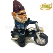 【台灣現貨】豎中指機車雕像小矮人騎摩託車酷帥花園擺件裝飾品