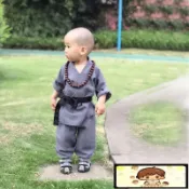 小和尚衣服 兒童套裝 兒童衣服 男幼童表演服 少林寺僧袍 小沙彌 武僧服 功夫裝 禪修服