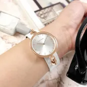 Calvin Klein CK / KBM236L6 / 極簡風格 細緻迷人 礦石強化玻璃 皮革手錶 銀x玫瑰金框x白 34mm