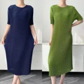 【巴黎精品】現貨+預購 三宅風皺褶衣服連身裙褶皺衣洋裝名媛大尺碼女裝-蝙蝠袖背心裙長裙女裙子3款b1a78 B