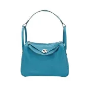 【Hermes 愛馬仕】Lindy 30 銀釦手提/肩背兩用包(方框Q刻/海藍色)-二手品