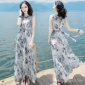 超美🔥 海邊洋裝 海島風洋裝 渡假洋裝 26新款氣質女裝早春沙灘裙高級感水墨畵背心長裙波西米亞連衣裙 JY⭐0228 U