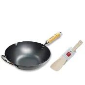 【極PREMIUM】不易生鏽窒化鐵北京鍋33cm+檜木鏟兩件組(日本製極鐵鍋無塗層炒鍋)