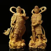 熱銷、黃楊木雕關公伽藍韋陀尊者菩薩擺件左右護法神像門神供奉家居飾品