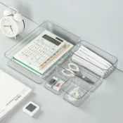 喜挖2店 【此商品為2入組】抽屜分格收納盒辦公桌櫥櫃內建文具筆長方形塑膠書桌整理小放置盒
