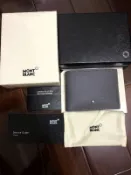 全新真品MONTBLANC 萬寶龍碳纖維紋牛皮6卡短夾 (黑灰)