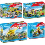 全球購✨德國playmobil 摩比世界帶燈和聲音的救護車直升機救援摩托車積木
