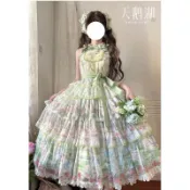 田園風蘿莉塔 鄉村風蘿莉塔 鄉村洛麗塔 森系 田園少女 綠色田園風天鵝湖lolita裙jsk披肩優雅cla洛麗塔日常