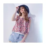 【Le Polka】荷葉袖碎花印花上衣-女