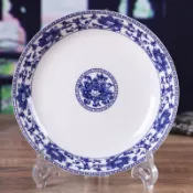 協貿國際日用品生活5館 景德鎮青花瓷釉中彩8英寸陶瓷盤子骨碟子湯盤深盤 家用碗盤筷子