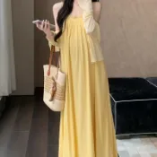 品質現貨#名媛千金風高級感洋裝套裝2026夏季新款露背吊帶裙+防晒小外套女