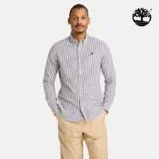 Timberland 男款灰藍色條紋長袖襯衫|A6N8BB68