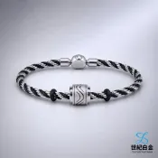 【世紀白金】Pt950 鉑金 黑鉑金男士手鍊 白金 黑銀雙色編織 按壓式扣頭 20cm 男性禮物