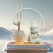 淨念開運水晶平安燈座系列 白水晶 觀音小佛公仔光明燈 贈5ML精油