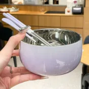 防燙碗 雙層碗 【漸變餐具套裝】304不鏽鋼碗家用漸變色飯碗食品級雙層防燙勺筷 兒童碗 可愛防燙餐碗