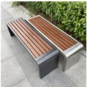 免運 不銹鋼公園椅 戶外長椅 防腐塑木長條凳 鐵藝座椅 小區園林休閑凳子 長凳 戶外椅