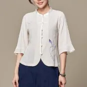 【古典美】03035 皺皺布車花前開上衣(茶禪服/中國風/國服/漢服/手染服/棉麻/亞麻/天然纖維)