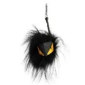 【FENDI 芬迪】MONSTER狐狸毛/毛怪/魔魔黃眼睛吊飾KEY圈(黑)