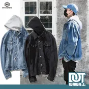 DOT 蛙蛙 自創品牌 Denim Jacket 水洗藍 假兩件 牛仔外套 可拆帽 寬版 韓版 吳亦凡 楊冪 中國有嘻哈