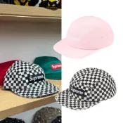 (店+)【SUPREME】SUPREME 26FW 皮標 黑白 格紋 粉 BOX LOGO 兩色 可調節 五分割帽 老帽