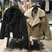 INCH 歐美 ZARA 昆凌 大翻領 羔羊毛麂皮捲捲毛 內絨 機車騎士 外套 保暖外套 大衣 寬鬆寬版男友風
