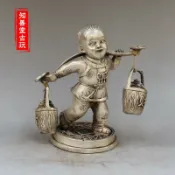 協貿國際日用品生活4館 白銅鍍銀銀器 仿古白銅古董收藏精品銅器擺件白銅招財送財童子