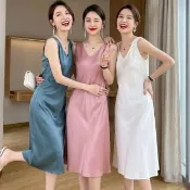 【巴黎精品】現貨限搶 頂級法式緞面洋裝絲質長裙絲綢冰絲A字裙絲質連身裙(背心裙女素色裙子6色a1ep21)