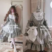  🎀夢幻物語🎀 逗醬 溫柔の若草色 Lolita op 田園風 花邊精緻大裙擺連衣裙 蘿莉塔洋裝 蘿莉 洛麗塔 軟妹 森女