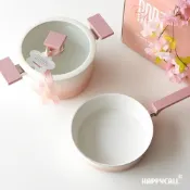 【HAPPYCALL】IH白陶ADDZ鍛造不沾鍋三鍋四件組-櫻花粉(20cm深平底鍋/深湯鍋/萬用鍋/鍋蓋)♥輕頑味