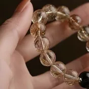 流動金光 天然金紅髮晶手鍊 黑髮晶點綴 高透髮絲水晶 招財轉運手