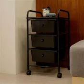 【松果購物】ikloo純黑色系三層收納抽屜車