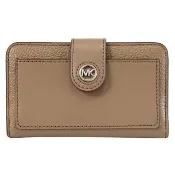 【Michael Kors】MK CHARM 金屬LOGO扣式簡易零錢中夾(深棕)