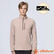 【荒野 WildLand】男 彈性雙面刷毛PILE胸袋保暖衣.保暖長袖中層刷毛衣.休閒運動衫.立領衫/ 0B32502-219 沙岩色